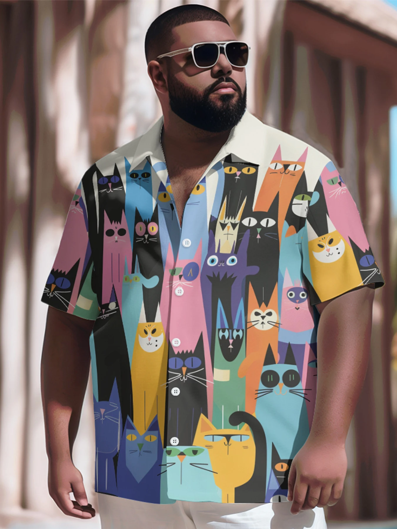 1 men's plus size short sleeved shirt with summer cartoon cat print casual lapel button suitable for beach and shopping
1 men's plus size short sleeved shirt with summer cartoon cat print casual lapel button suitable for beach and shopping