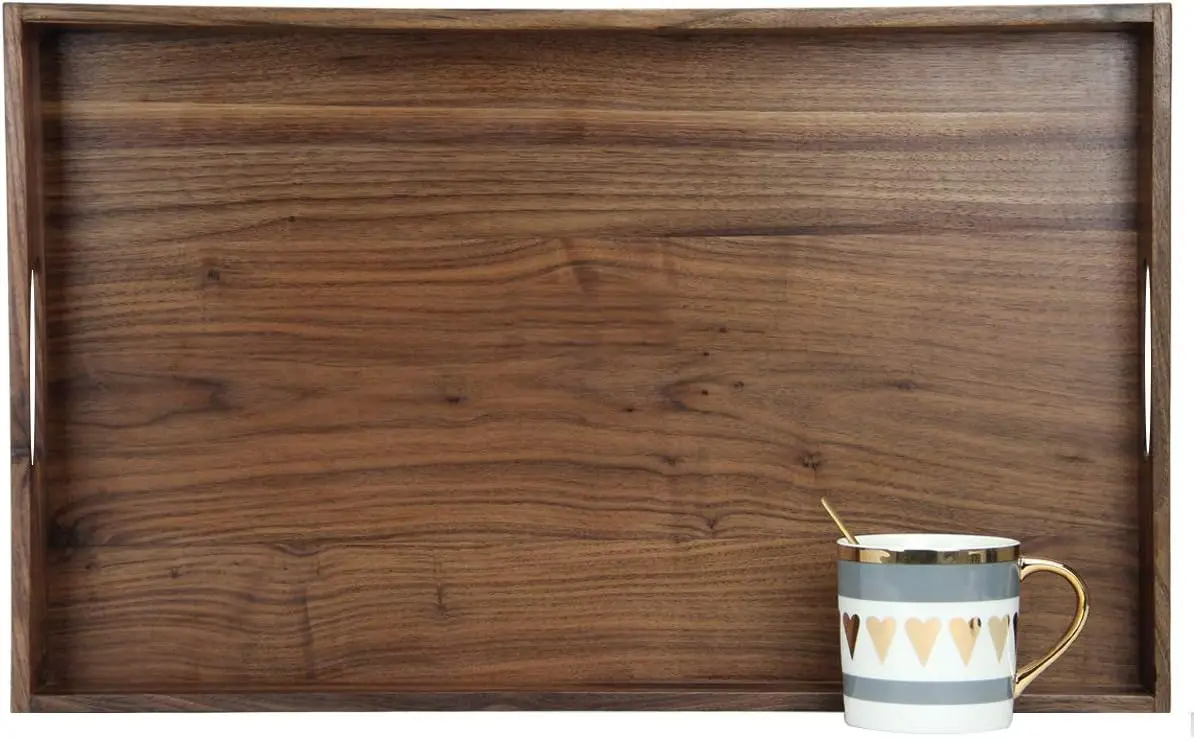 22 x 14 Inches Large Rectangle Black Walnut Wood Serving Tray with Handles, for Ottoman Coffee Table Decor
22 x 14 Inches Large Rectangle Black Walnut Wood Serving Tray with Handles, for Ottoman Coffee Table Decor