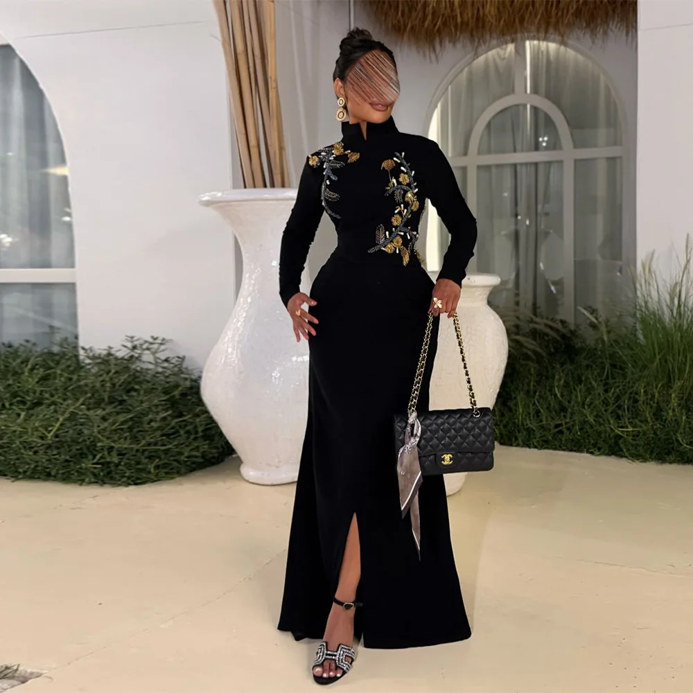 Formal High Collar Long Sleeves Evening Dress Customized Black Side Fork Mermaid Celebrity Gowns Delicate Beading
Formal High Collar Long Sleeves Evening Dress Customized Black Side Fork Mermaid Celebrity Gowns Delicate Beading