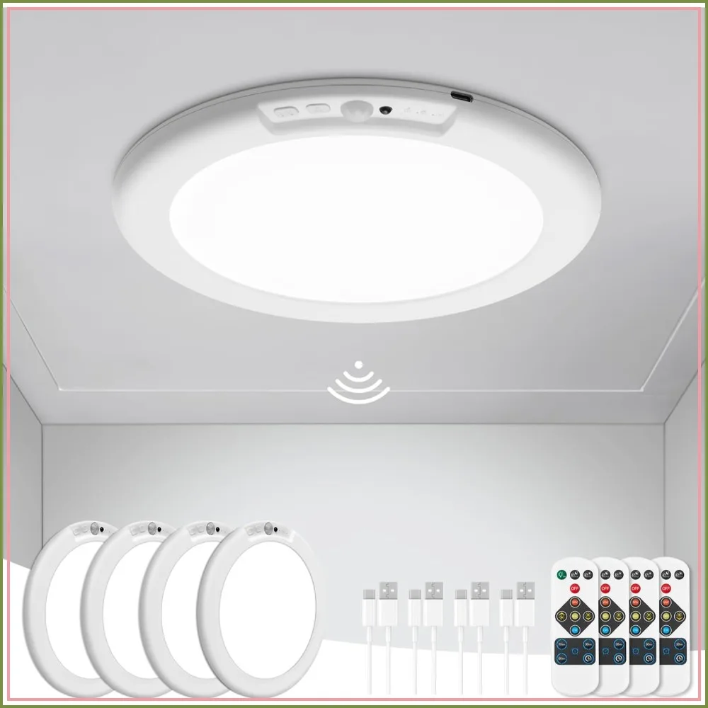 4Pcs Motion Sensor Ceiling Lights Rechargeable Wireless with Remote Dimmable Timing 3000K-6500K for Closet Shower
4Pcs Motion Sensor Ceiling Lights Rechargeable Wireless with Remote Dimmable Timing 3000K-6500K for Closet Shower