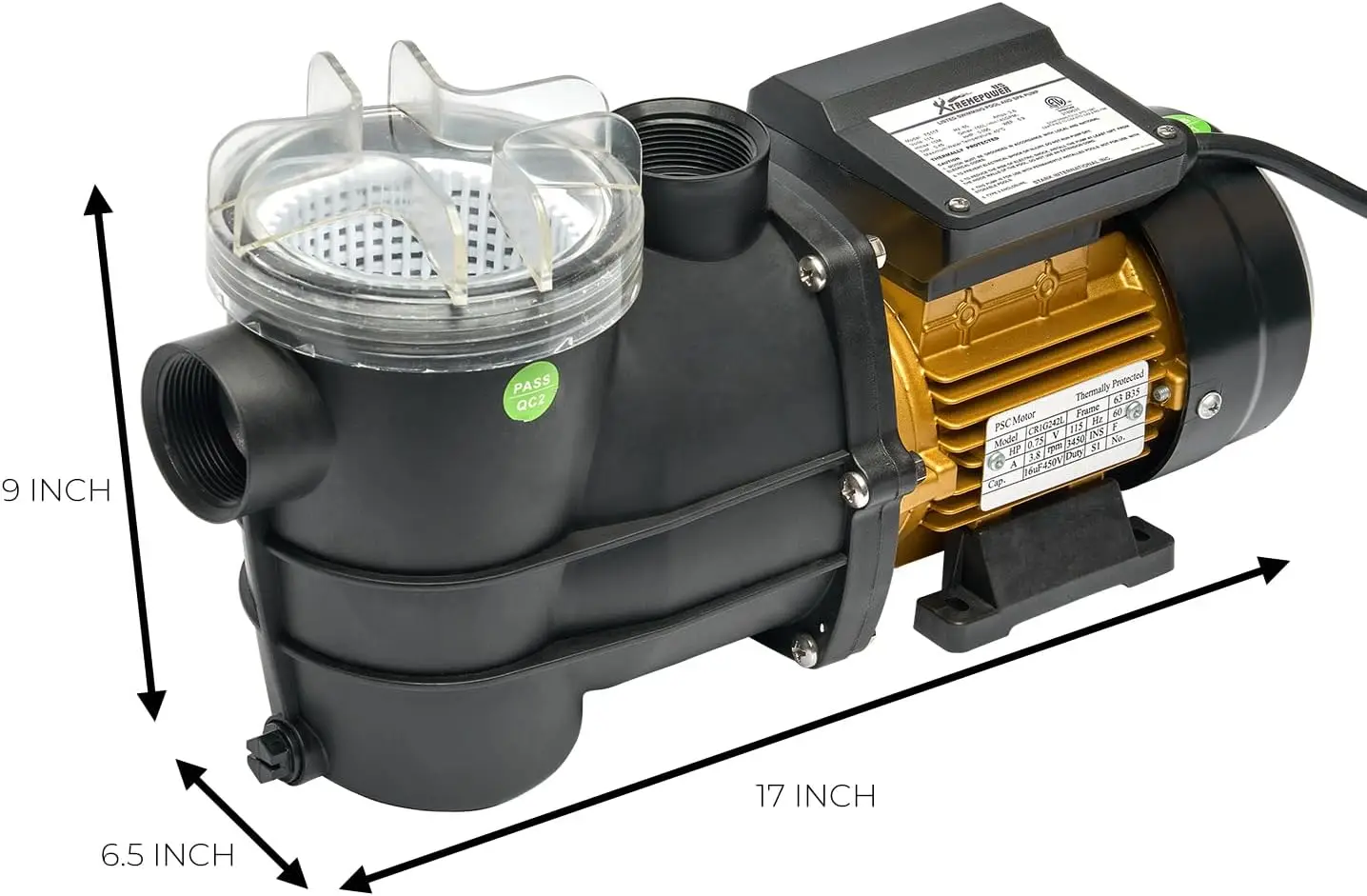 3/4HP 2400GPH high flow pond DIY self-priming above ground swimming pool pump filter basket 1.5'NPT inlet/outlet
3/4HP 2400GPH high flow pond DIY self-priming above ground swimming pool pump filter basket 1.5'NPT inlet/outlet