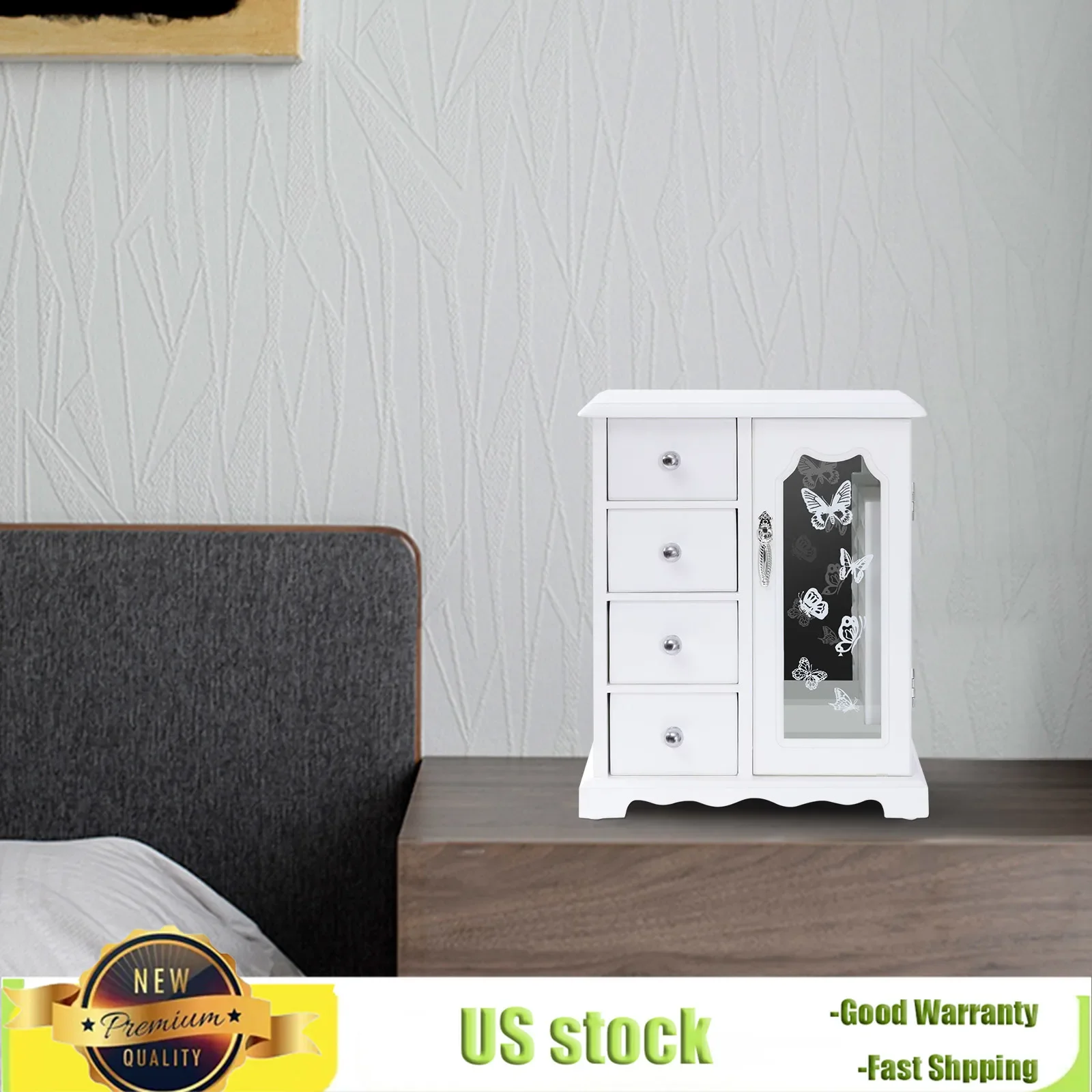 White Jewelry Storage Box W/ 4 Drawers, 360 Degree Rotating Hooks & Built-in Mirror, Double Door Storage Cabinet for Necklaces
White Jewelry Storage Box W/ 4 Drawers, 360 Degree Rotating Hooks & Built-in Mirror, Double Door Storage Cabinet for Necklaces