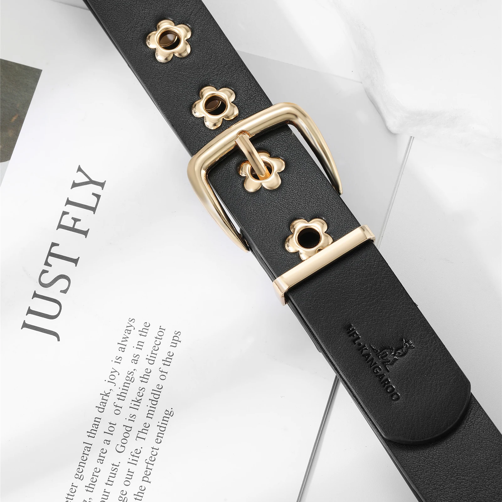 Kids' Adjustable Black Leather Belt with Gold Flower Eyelets - Cute Metal Buckle Waist Strap for Children's Outfits
Kids' Adjustable Black Leather Belt with Gold Flower Eyelets - Cute Metal Buckle Waist Strap for Children's Outfits