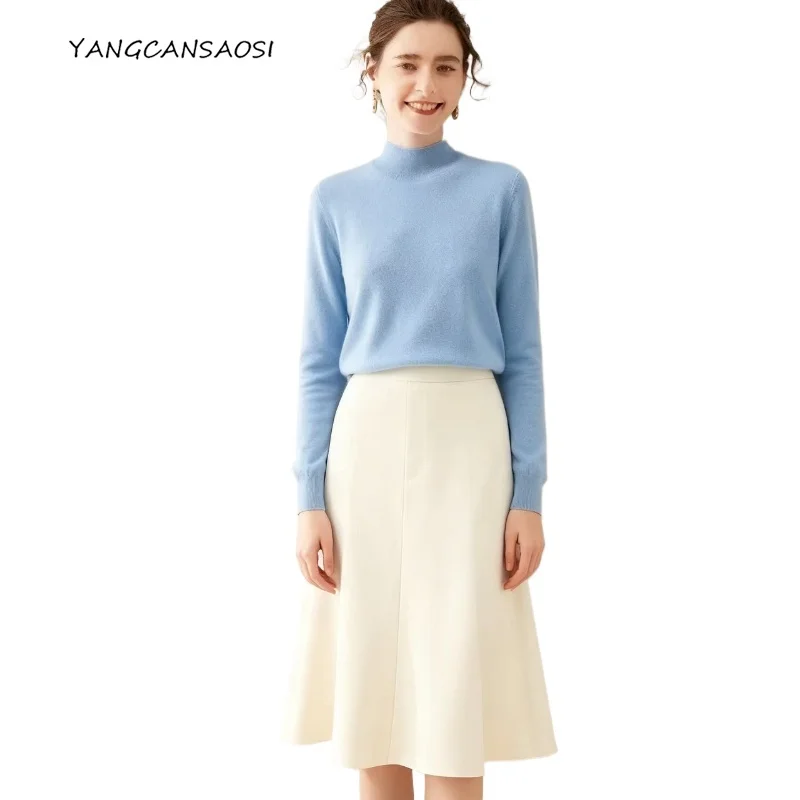 Женская осенне-зимняя одежда, мягкий 30% кашемир, 70% шерсть, полувысокий воротник, свободный однотонный повседневный вязаный свитер в нежном стиле
Женская осенне-зимняя одежда, мягкий 30% кашемир, 70% шерсть, полувысокий воротник, свободный однотонный повседневный вязаный свитер в нежном стиле