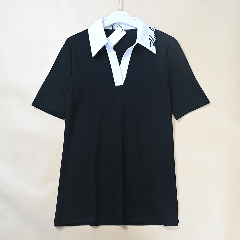 Slim Fit Cotton T-Shirt with Embroidered Letters V-Neck Short Sleeve American Style Women's Elastic Cotton Summer Top
Slim Fit Cotton T-Shirt with Embroidered Letters V-Neck Short Sleeve American Style Women's Elastic Cotton Summer Top