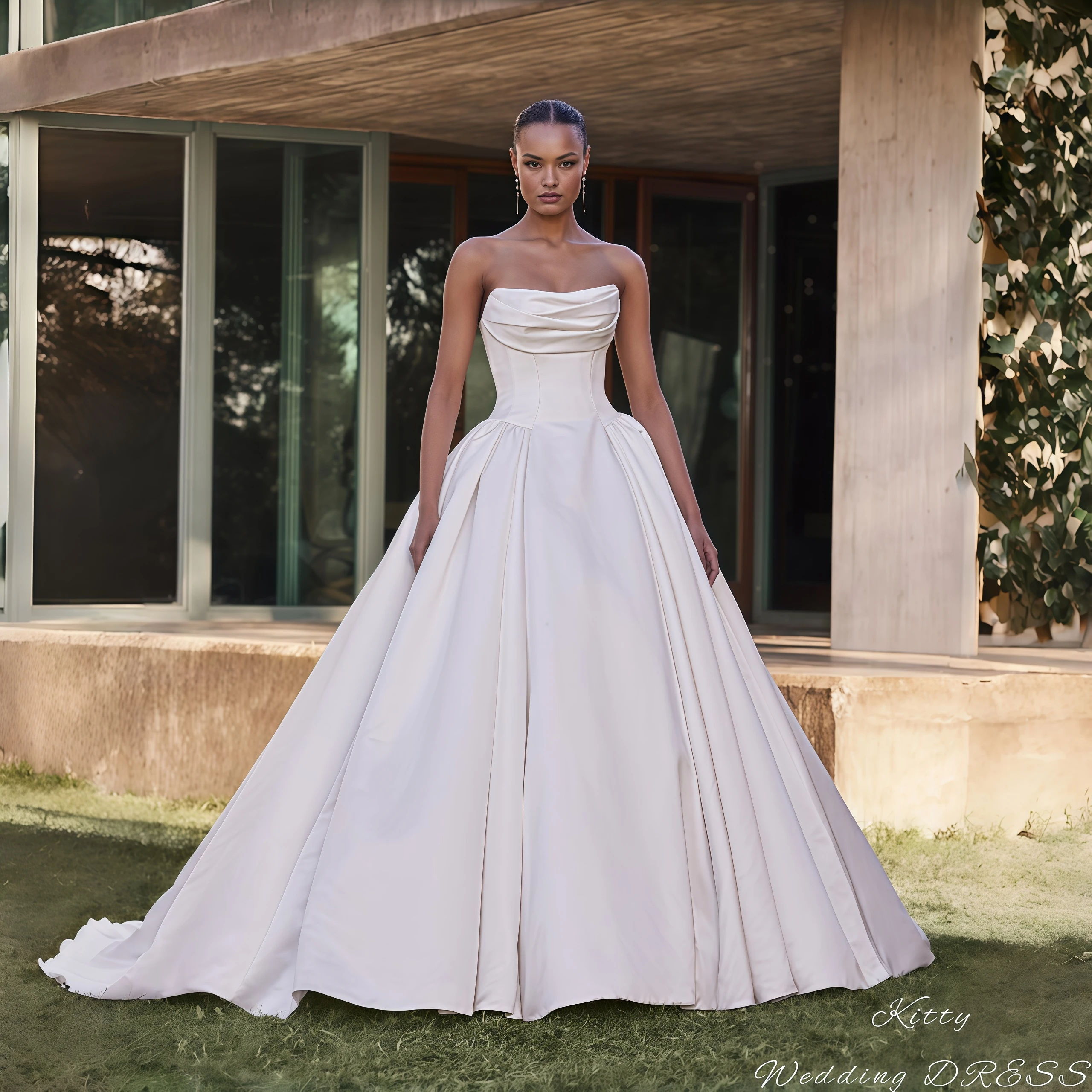 Kitty Customized Elegant Wedding Dress Strapless Sweetheart Sleeveless Backless Draped Bodice Satin Ball Gown Train Bridal Gowns
Kitty Customized Elegant Wedding Dress Strapless Sweetheart Sleeveless Backless Draped Bodice Satin Ball Gown Train Bridal Gowns