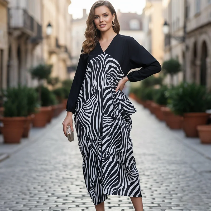 Zebra Print Asymmetrical Dress Women Spring Fashion Outdoor Versatile Loose Slim Fit Long Sleeve V-Neck Casual Party Dress
Zebra Print Asymmetrical Dress Women Spring Fashion Outdoor Versatile Loose Slim Fit Long Sleeve V-Neck Casual Party Dress