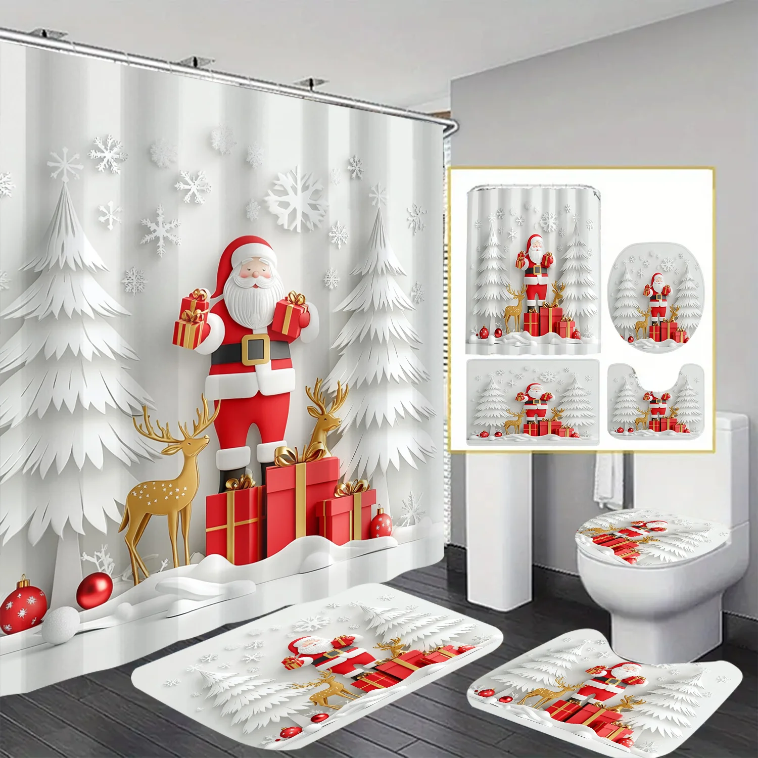 Waterproof Shower Curtain Featuring a Santa Claus Theme with Gifts, Includes 12 Hooks, Suitable for Rooms, Homes, Hotels, Machin
Waterproof Shower Curtain Featuring a Santa Claus Theme with Gifts, Includes 12 Hooks, Suitable for Rooms, Homes, Hotels, Machin