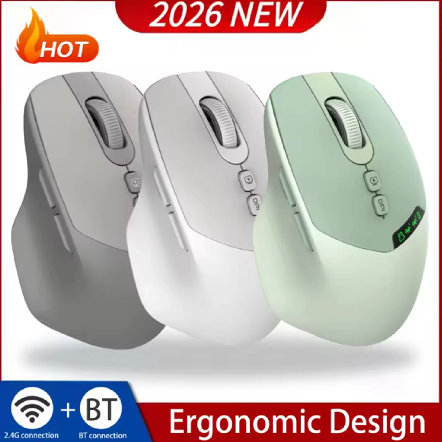 Dual Mode Wireless Mouse Bluetooth 5.0 & 2.4G, Noiseless Click, DPI Adjustable, Display, Large Battery, Rechargeable, for PC/Mac
Dual Mode Wireless Mouse Bluetooth 5.0 & 2.4G, Noiseless Click, DPI Adjustable, Display, Large Battery, Rechargeable, for PC/Mac