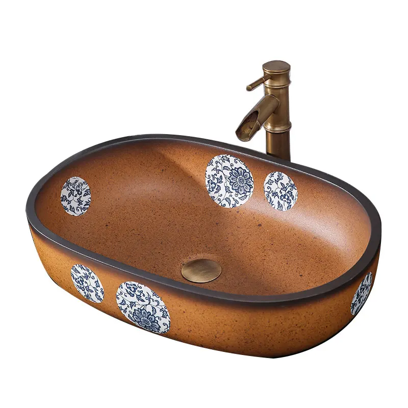 New Chinese ceramic washbasin on Chinese wind table Large size large oval washbasin
New Chinese ceramic washbasin on Chinese wind table Large size large oval washbasin