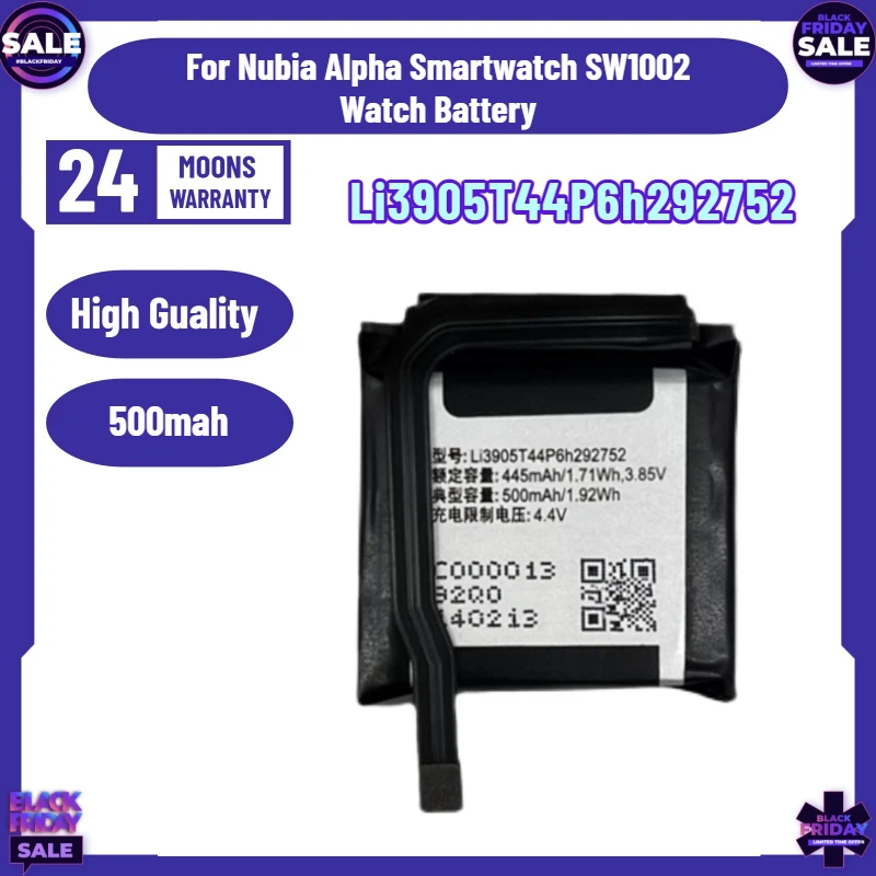 500mah Li3905T44P6h292752 Battery for Nubia Alpha Smartwatch SW1002 Watch Battery
500mah Li3905T44P6h292752 Battery for Nubia Alpha Smartwatch SW1002 Watch Battery