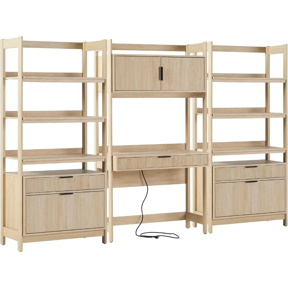 Transitional PieceDesk with Wide Bookcases, Reeded Drawer Fronts, Built-in outlets and Ports
Transitional PieceDesk with Wide Bookcases, Reeded Drawer Fronts, Built-in outlets and Ports