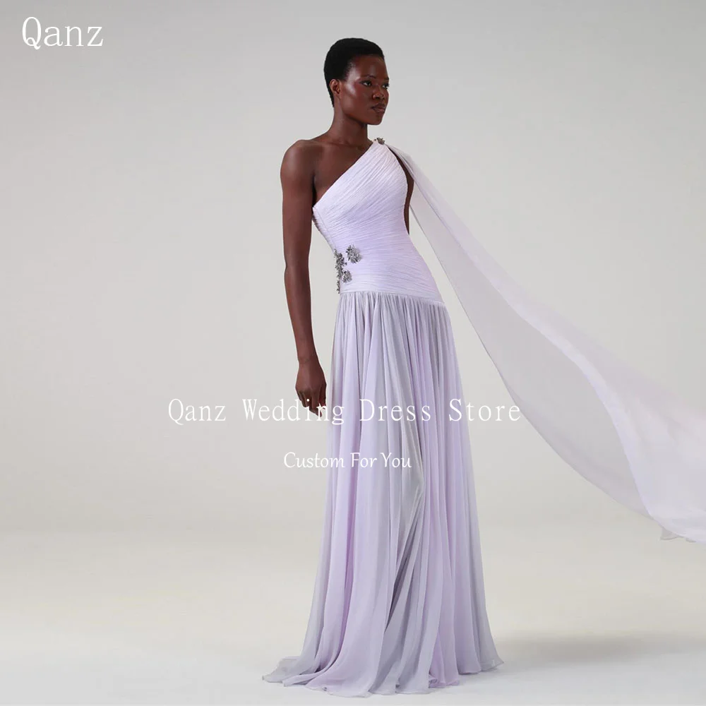 Qanz Dubai One Shoulder Evening Dresses Long A Line Crystal Wedding Guest Dress Lavender Ruched Luxury Party Gowns Customized
Qanz Dubai One Shoulder Evening Dresses Long A Line Crystal Wedding Guest Dress Lavender Ruched Luxury Party Gowns Customized