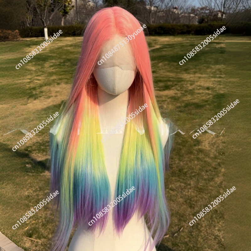 European and American stars high-end fashion rainbow gradual change T-shaped front lace wig high quality wig
European and American stars high-end fashion rainbow gradual change T-shaped front lace wig high quality wig