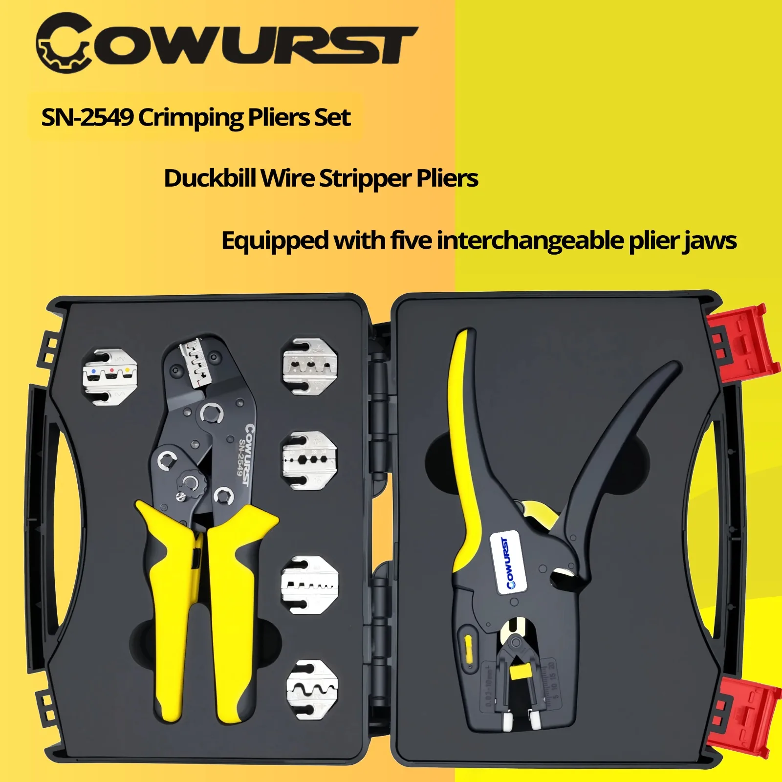 Professional Crimping Pliers SN-2549 Set with Interchangeable Dies, Wire Stripping Tool Kit Suitable for Electrical Wiring
Professional Crimping Pliers SN-2549 Set with Interchangeable Dies, Wire Stripping Tool Kit Suitable for Electrical Wiring