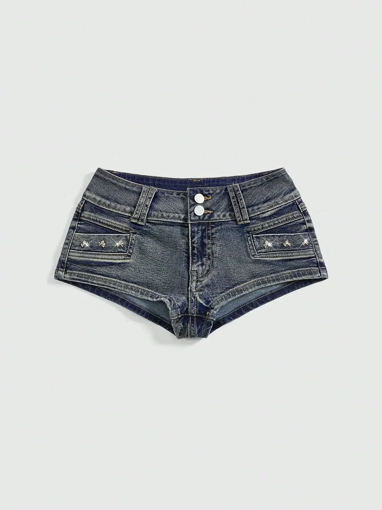 Spring/Summer Ultra Super Low Waist Sexy Vintage Distressed Skull Studded Women's Kpop Denim Shorts
Spring/Summer Ultra Super Low Waist Sexy Vintage Distressed Skull Studded Women's Kpop Denim Shorts