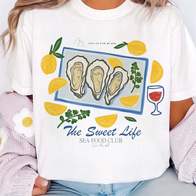 The Sweet Life Seafood Pattern Printed Casual Style T-Shirt Street Short Sleeve Beach Vacation Trendy Printed Women's Travel Top
The Sweet Life Seafood Pattern Printed Casual Style T-Shirt Street Short Sleeve Beach Vacation Trendy Printed Women's Travel Top