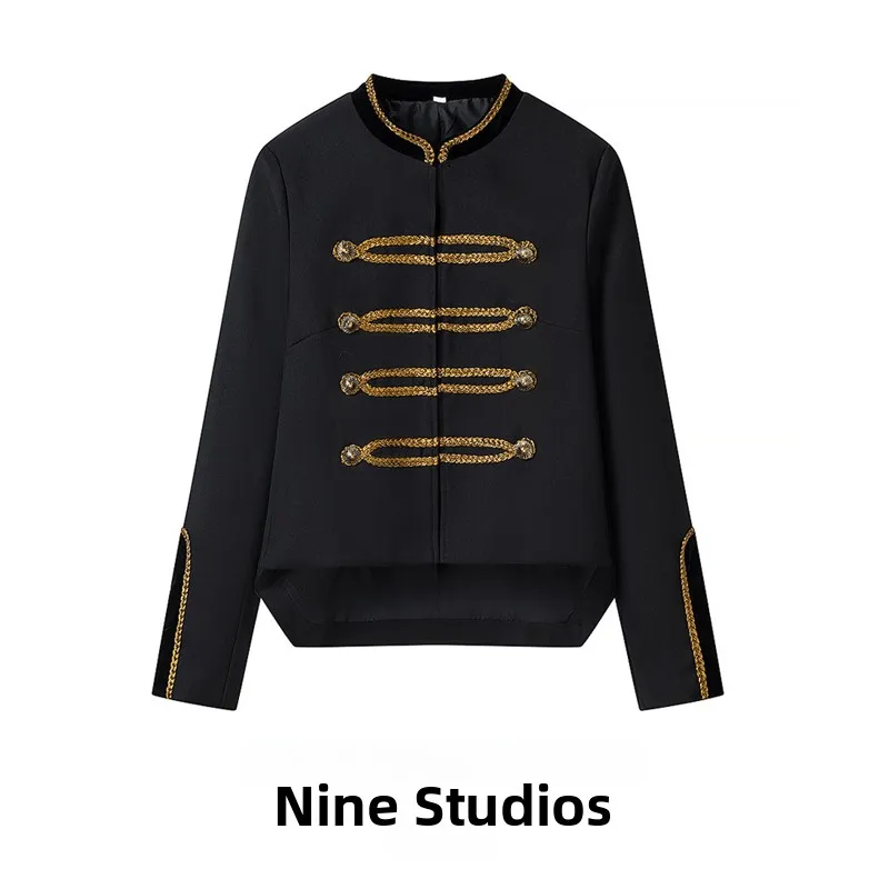 NINE ZAR Women's Short Jacket Pure Color Long Sleeve Stand Collar Button Decorated Rope Knot Slimming Outerwear Top
NINE ZAR Women's Short Jacket Pure Color Long Sleeve Stand Collar Button Decorated Rope Knot Slimming Outerwear Top