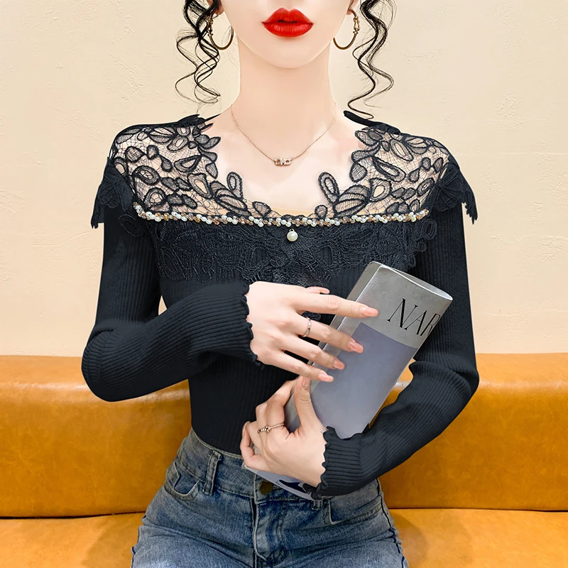 Autumn Winter Women Sweater New European style Long Sleeve Beaded Pullovers Tops Elegant Patchwork Embroidery Lace Knitted Shirt
Autumn Winter Women Sweater New European style Long Sleeve Beaded Pullovers Tops Elegant Patchwork Embroidery Lace Knitted Shirt