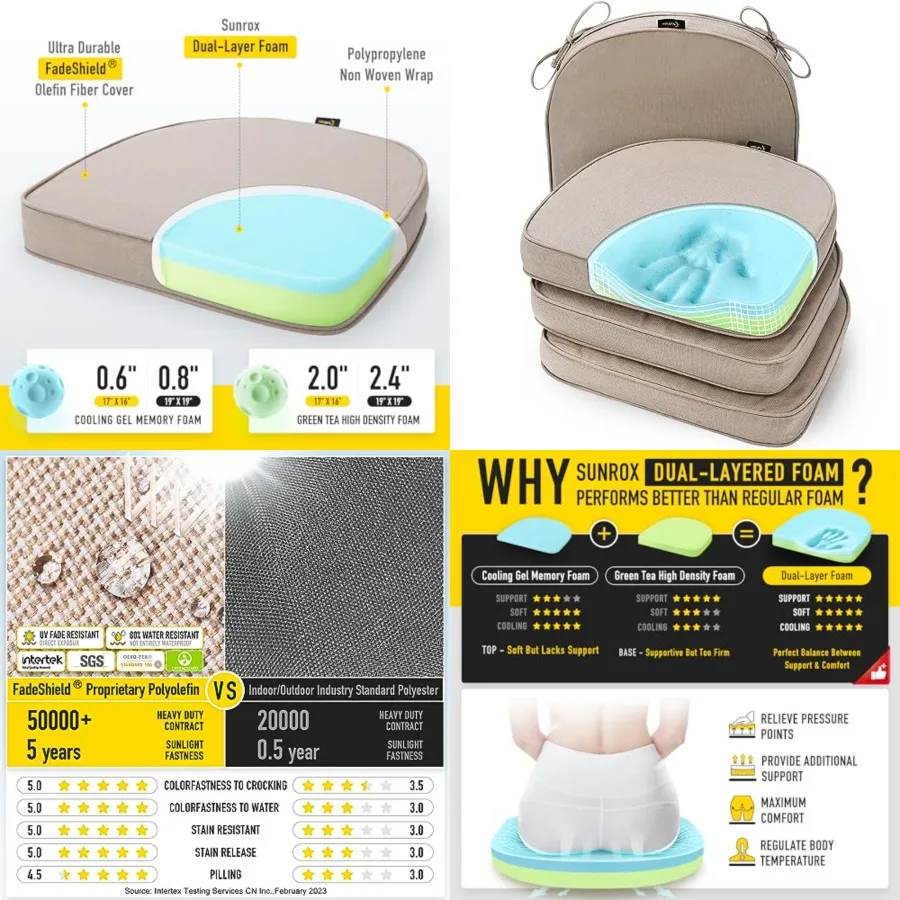 Gel Memory Foam Chair Cushions, FadeShield Water-, Sta-Resistant Durable Reversible Seat Cushion Pads with Ties for door/Outdoo
Gel Memory Foam Chair Cushions, FadeShield Water-, Sta-Resistant Durable Reversible Seat Cushion Pads with Ties for door/Outdoo
