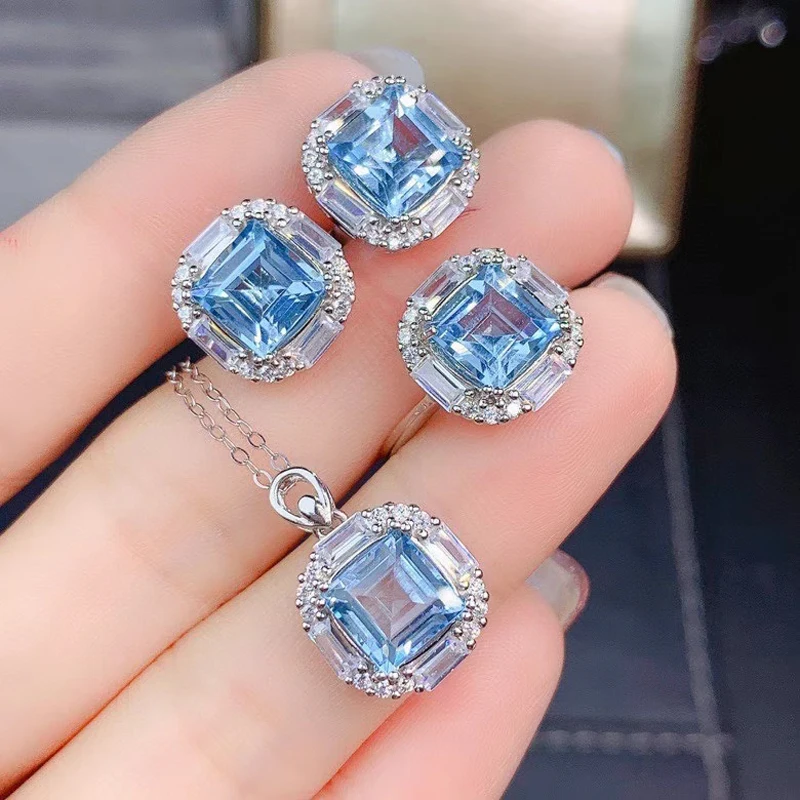 Luxurious Sky Blue Topaz Square Jewelry Set 925 Silver Ring Earrings Pendant Necklace Fine Wedding Jewelry for Women
Luxurious Sky Blue Topaz Square Jewelry Set 925 Silver Ring Earrings Pendant Necklace Fine Wedding Jewelry for Women