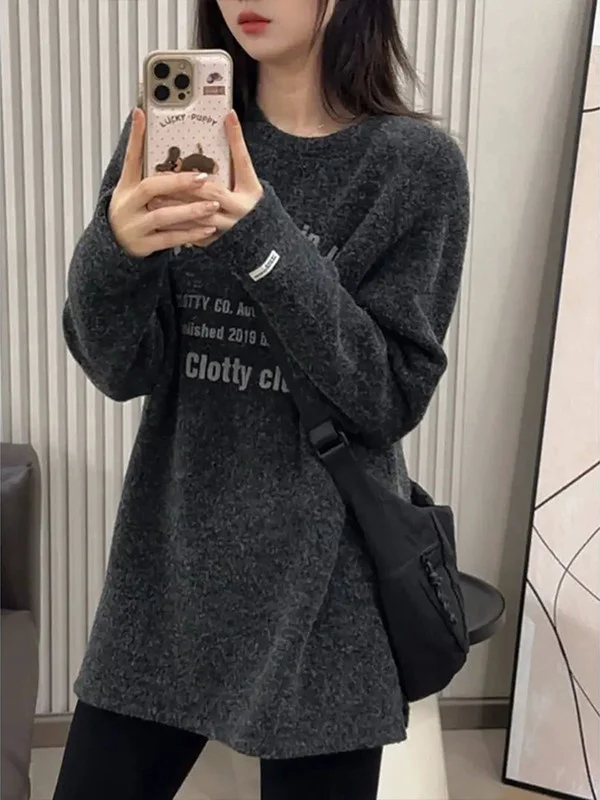 Loose Fit Women's Crew Ne Sweatirt Letter Print Autumn Winter Long Trousers Cover Butt Top Korean Sle Street Faion
Loose Fit Women's Crew Ne Sweatirt Letter Print Autumn Winter Long Trousers Cover Butt Top Korean Sle Street Faion