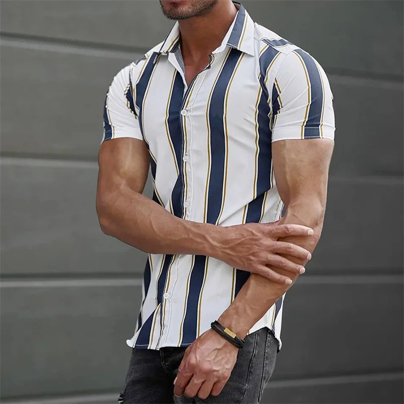 Simple Striped Graphic Shirts For Men Fashion Summer Short Sleeve 3D Printed Lapel Button Shirt Loose Breathable Daily Wear Tops
Simple Striped Graphic Shirts For Men Fashion Summer Short Sleeve 3D Printed Lapel Button Shirt Loose Breathable Daily Wear Tops