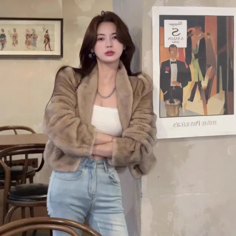 Single Breasted Lapel Apricot Plush Coat Faux Mink Loose Solid Short Furry Jacket Fluffy Luxury Thick New Faux Fur Jacket Casual
Single Breasted Lapel Apricot Plush Coat Faux Mink Loose Solid Short Furry Jacket Fluffy Luxury Thick New Faux Fur Jacket Casual