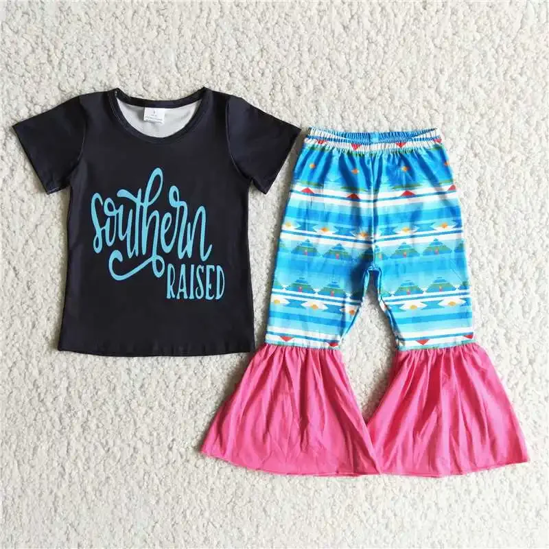 Baby Girls Black Southern Raised Cotton T Shirt New Design Bell Bottoms With Blue Diamond Pattern And Red Border Hot Selling
Baby Girls Black Southern Raised Cotton T Shirt New Design Bell Bottoms With Blue Diamond Pattern And Red Border Hot Selling