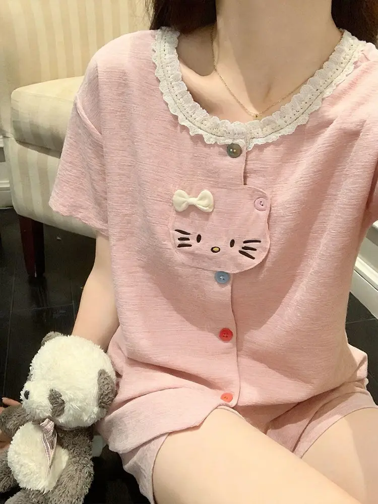Sanrio Cute Pajamas Hello Kitty Pyjamas Y2K Short Sleeve Shorts Sleepwear Summer Pijama Women Nightie Home Clothing 2 Piece New
Sanrio Cute Pajamas Hello Kitty Pyjamas Y2K Short Sleeve Shorts Sleepwear Summer Pijama Women Nightie Home Clothing 2 Piece New