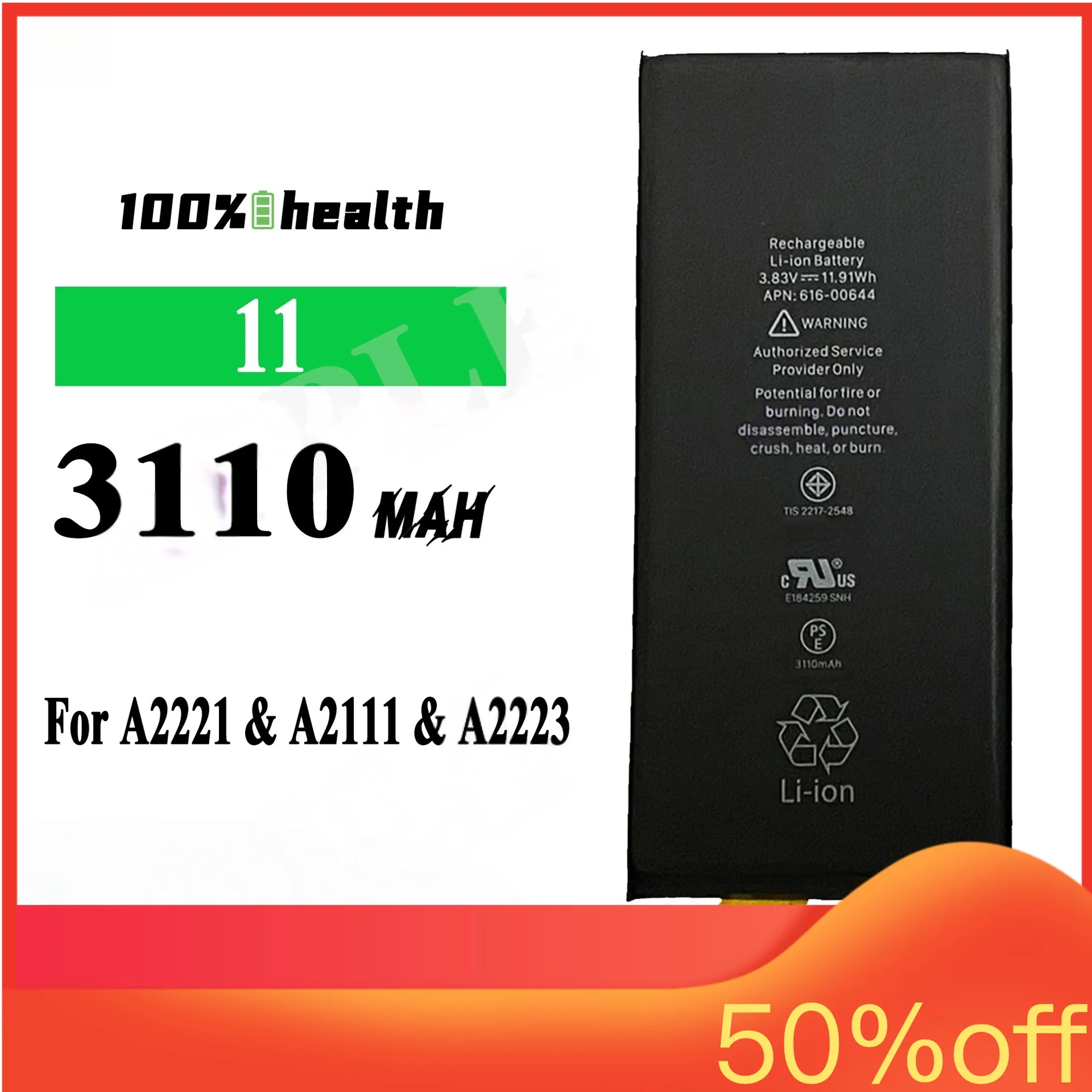 3110mah for Apple 11 Mobile Phone Battery for A2221 A2111 A2223 Portable Cable Cell High-quality Lithium Rechargeable Battery
3110mah for Apple 11 Mobile Phone Battery for A2221 A2111 A2223 Portable Cable Cell High-quality Lithium Rechargeable Battery