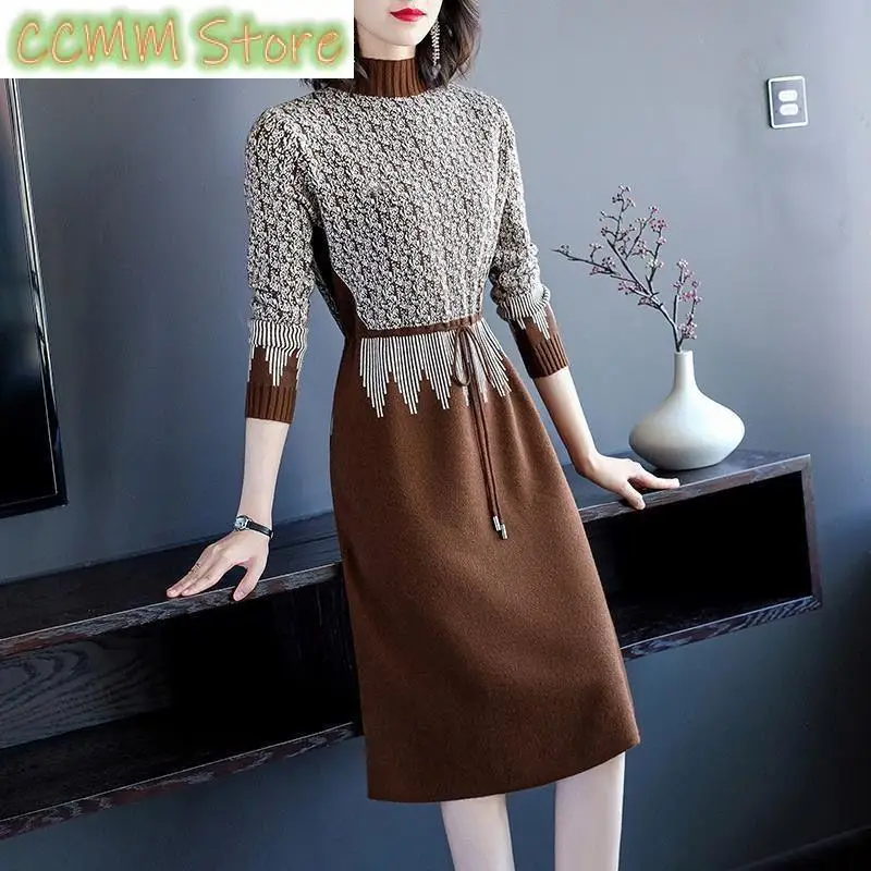 Stylish Half High Collar Midi Dress Female Clothing Vintage Printed Autumn Winter A-Line Waist Casual Drawstring Knitted Dresses
Stylish Half High Collar Midi Dress Female Clothing Vintage Printed Autumn Winter A-Line Waist Casual Drawstring Knitted Dresses