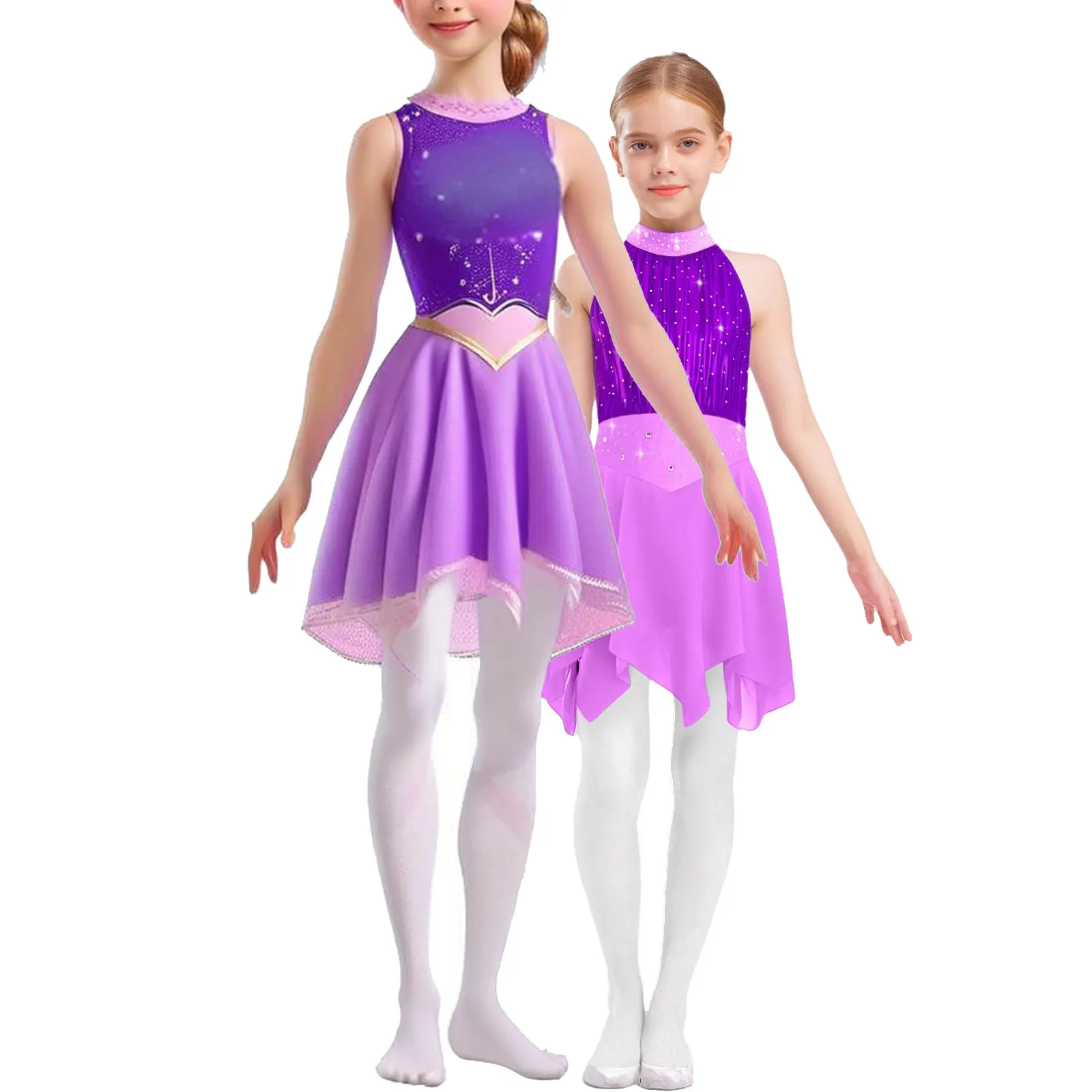 Girls Lyrical Dance Costume Rhinestones Metallic Mesh Bodice Sleeveless Chiffon Skirt Dress Figure Skating Performance Costume
Girls Lyrical Dance Costume Rhinestones Metallic Mesh Bodice Sleeveless Chiffon Skirt Dress Figure Skating Performance Costume