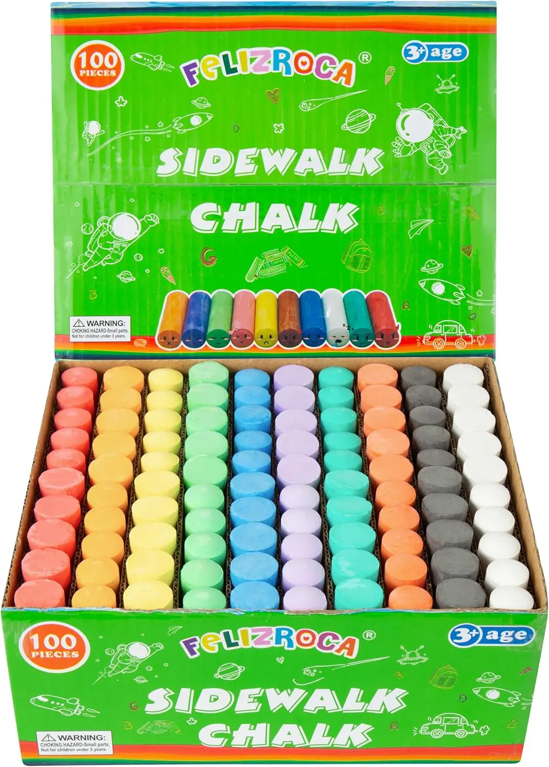 100Pcs Washable Sidewalk Chalks Set in 10 Colors for Kids, Jumbo Chalk for Toddler Painting on Blackboard, Playground
100Pcs Washable Sidewalk Chalks Set in 10 Colors for Kids, Jumbo Chalk for Toddler Painting on Blackboard, Playground