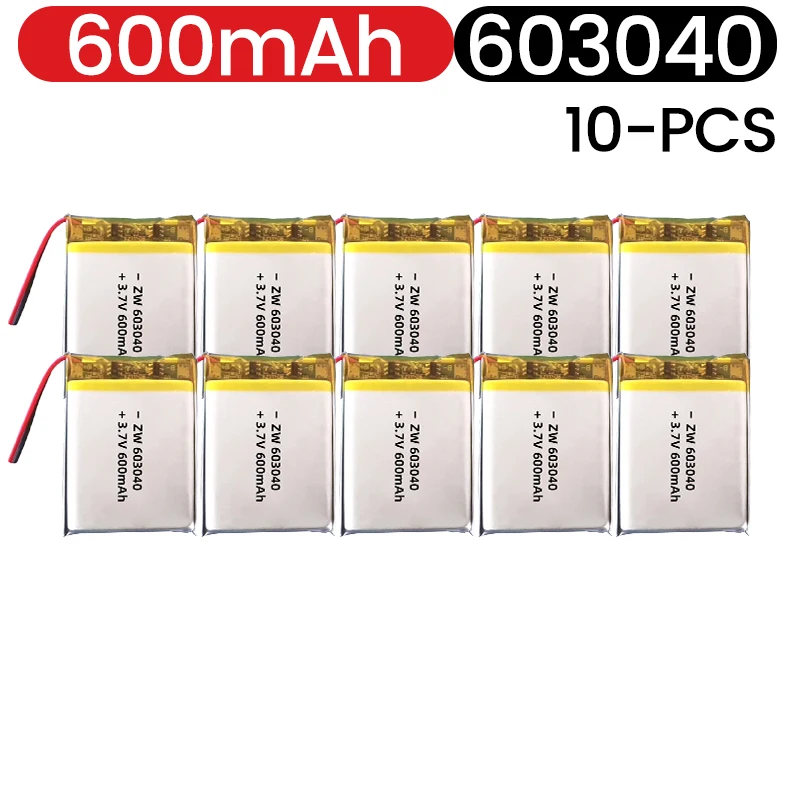 3.7V 603040 600mAh Lithium Rechargeable Battery 3.7V Li-ion Polymer Battery for Bluetooth Headset Speaker Monitor Self-Timer
3.7V 603040 600mAh Lithium Rechargeable Battery 3.7V Li-ion Polymer Battery for Bluetooth Headset Speaker Monitor Self-Timer
