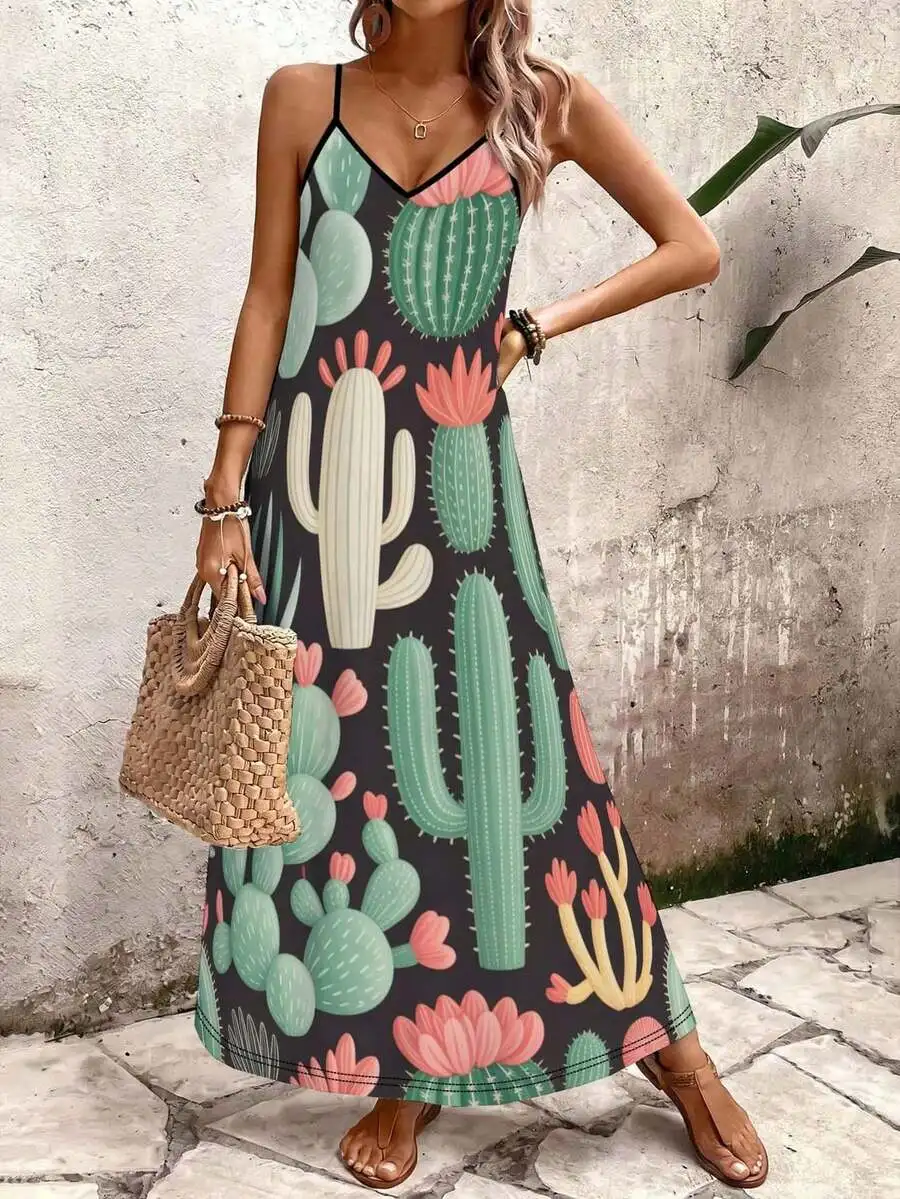 Cactus Print V-Neck Slip Dress For Women Summer Casual Maxi Dress
Cactus Print V-Neck Slip Dress For Women Summer Casual Maxi Dress