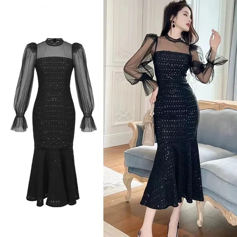 New Fashion Elegant Women Spring Summer Stylish Black Sequined Patchwork Mesh Mermaid Long Midi Mermaid Party Dress
New Fashion Elegant Women Spring Summer Stylish Black Sequined Patchwork Mesh Mermaid Long Midi Mermaid Party Dress