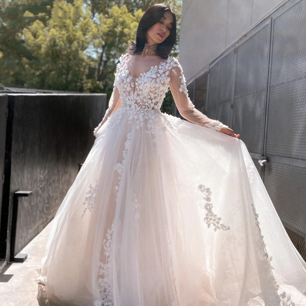 Flavinke Customized Wedding Dresses Mariages Long Sleeves V Neck Appliques Sweep Train Bride Robe De Mariee vestidos de novia
Flavinke Customized Wedding Dresses Mariages Long Sleeves V Neck Appliques Sweep Train Bride Robe De Mariee vestidos de novia