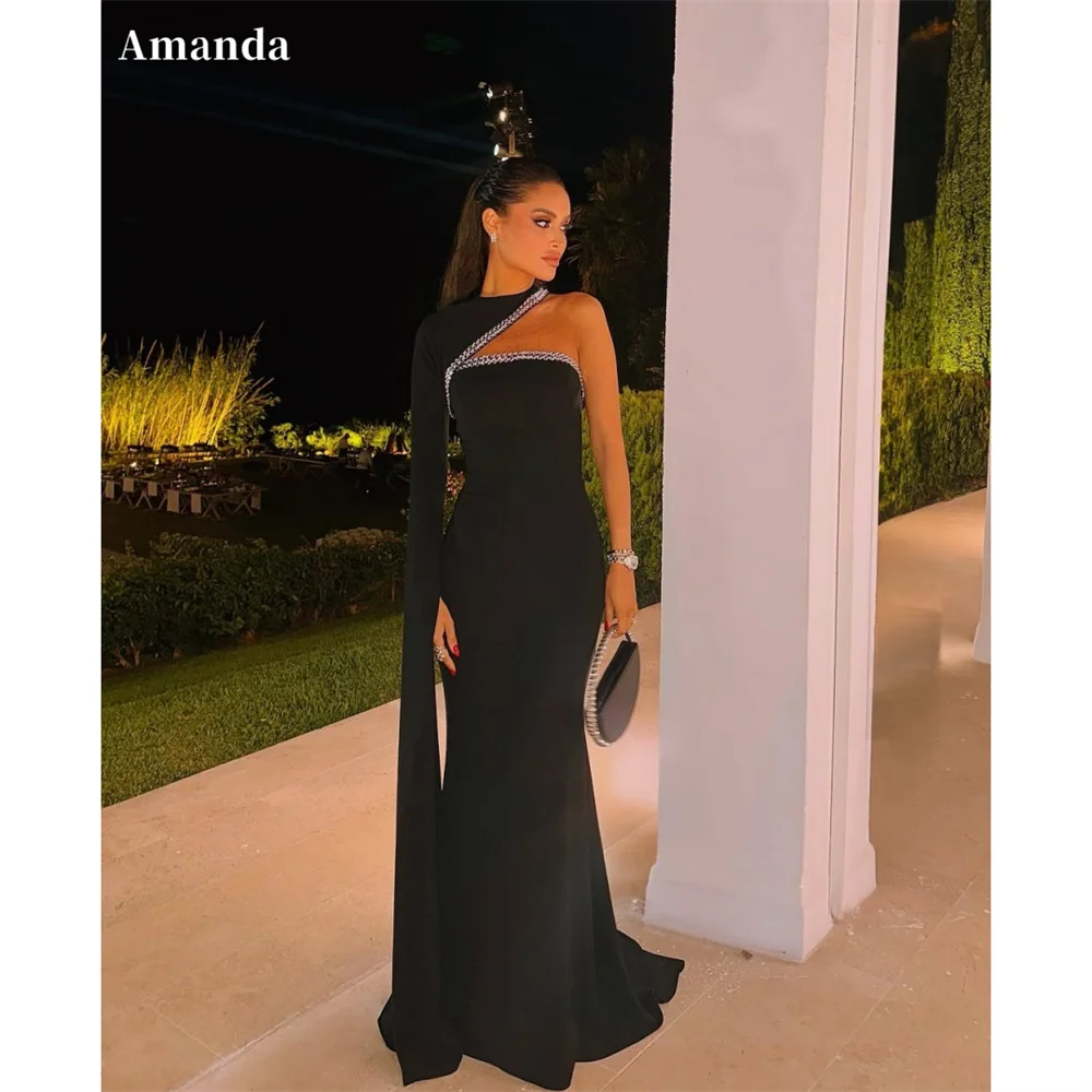 Amanda Customized Black One Shoulder Mermaid Prom Dresses Draped Asymmetrical vestidos de noche Floor-Length Formal Evening 2025
Amanda Customized Black One Shoulder Mermaid Prom Dresses Draped Asymmetrical vestidos de noche Floor-Length Formal Evening 2025