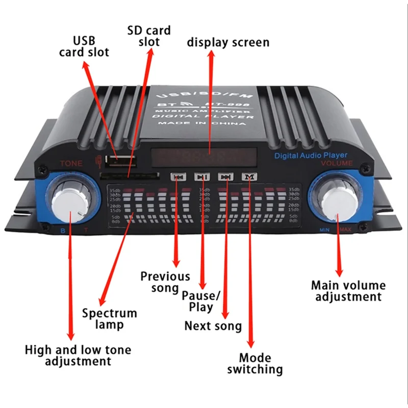 Bluetooth Amplifier HIFI 4-Channel Digital Audio Sound Amp FM Radio MP3 Support USB SD RCA Home Audio System, Durable EU Plug-AB
Bluetooth Amplifier HIFI 4-Channel Digital Audio Sound Amp FM Radio MP3 Support USB SD RCA Home Audio System, Durable EU Plug-AB