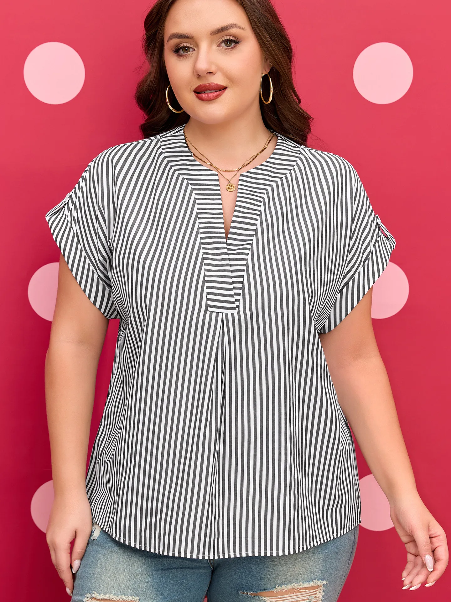 DearLover Slimming Versatile V-Neck Short Sleeve Shirt Women's Loose Striped plus Size Casual Style Polyester Cotton Blend
DearLover Slimming Versatile V-Neck Short Sleeve Shirt Women's Loose Striped plus Size Casual Style Polyester Cotton Blend