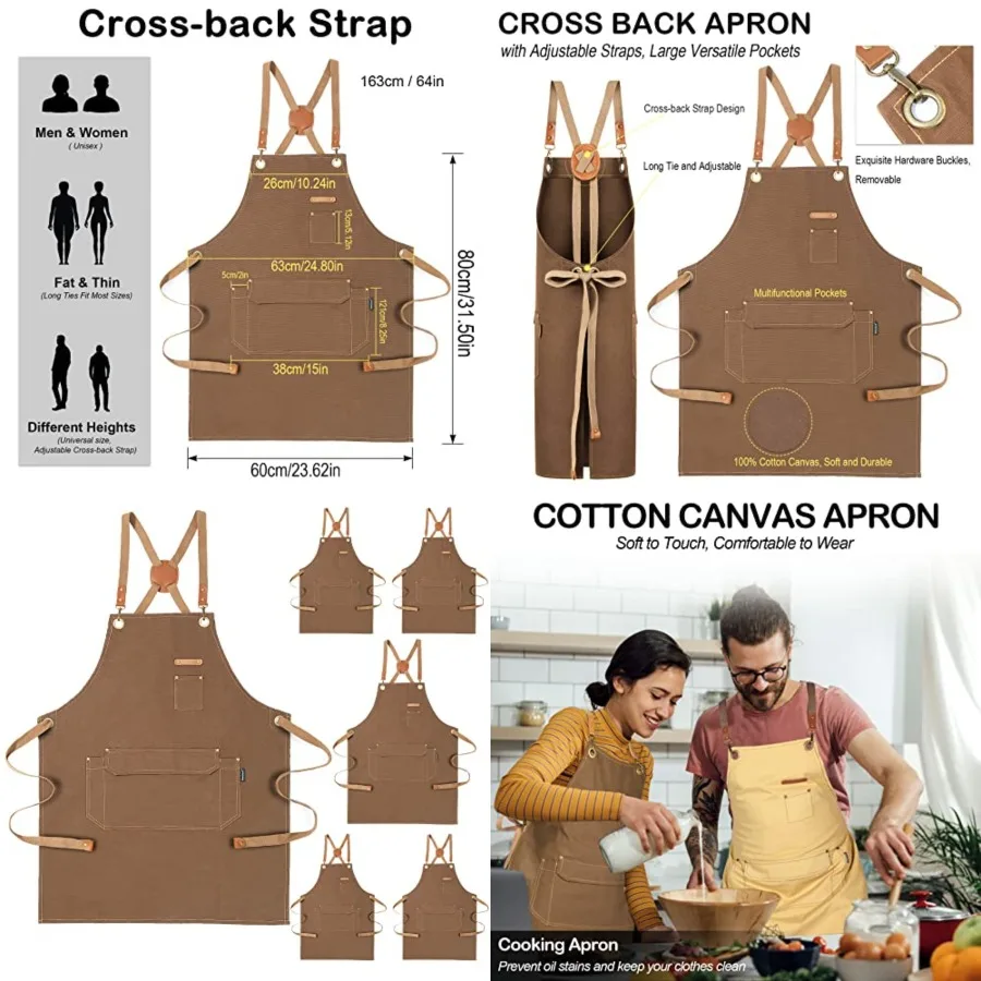 6 Bulk Pack Chef Apron for Men Women with Pockets, Cross Back Apron for Kitchen Cooking Baking Artist Painting, Cotton Canvas W
6 Bulk Pack Chef Apron for Men Women with Pockets, Cross Back Apron for Kitchen Cooking Baking Artist Painting, Cotton Canvas W