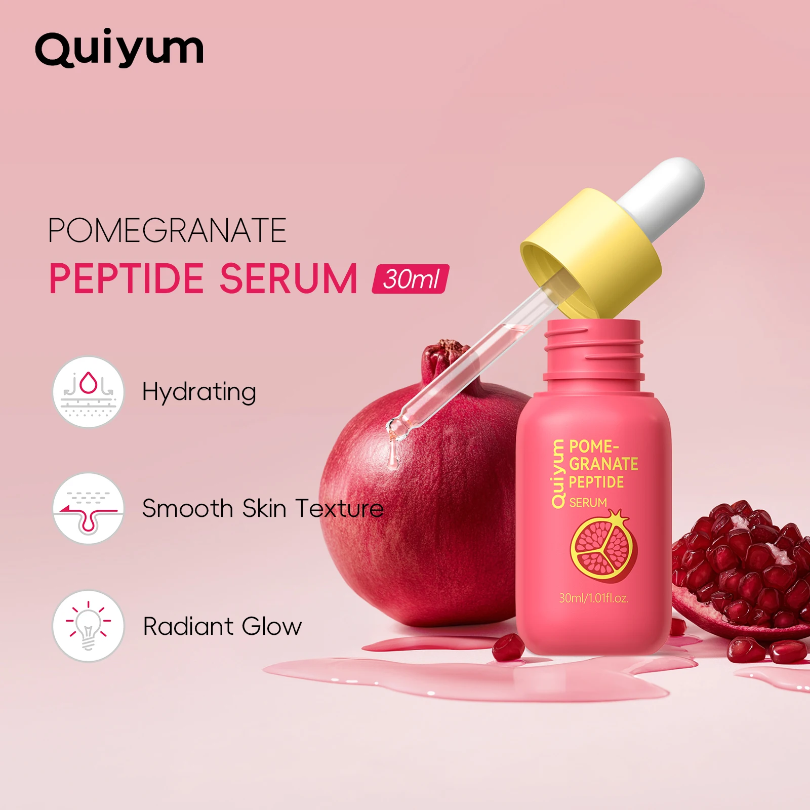 Quiyum Pomegranate Peptide Serum 30ml Hydrating Smooth Skin Texture with Niacinamide & Panthenol for Radiant Glow
Quiyum Pomegranate Peptide Serum 30ml Hydrating Smooth Skin Texture with Niacinamide & Panthenol for Radiant Glow