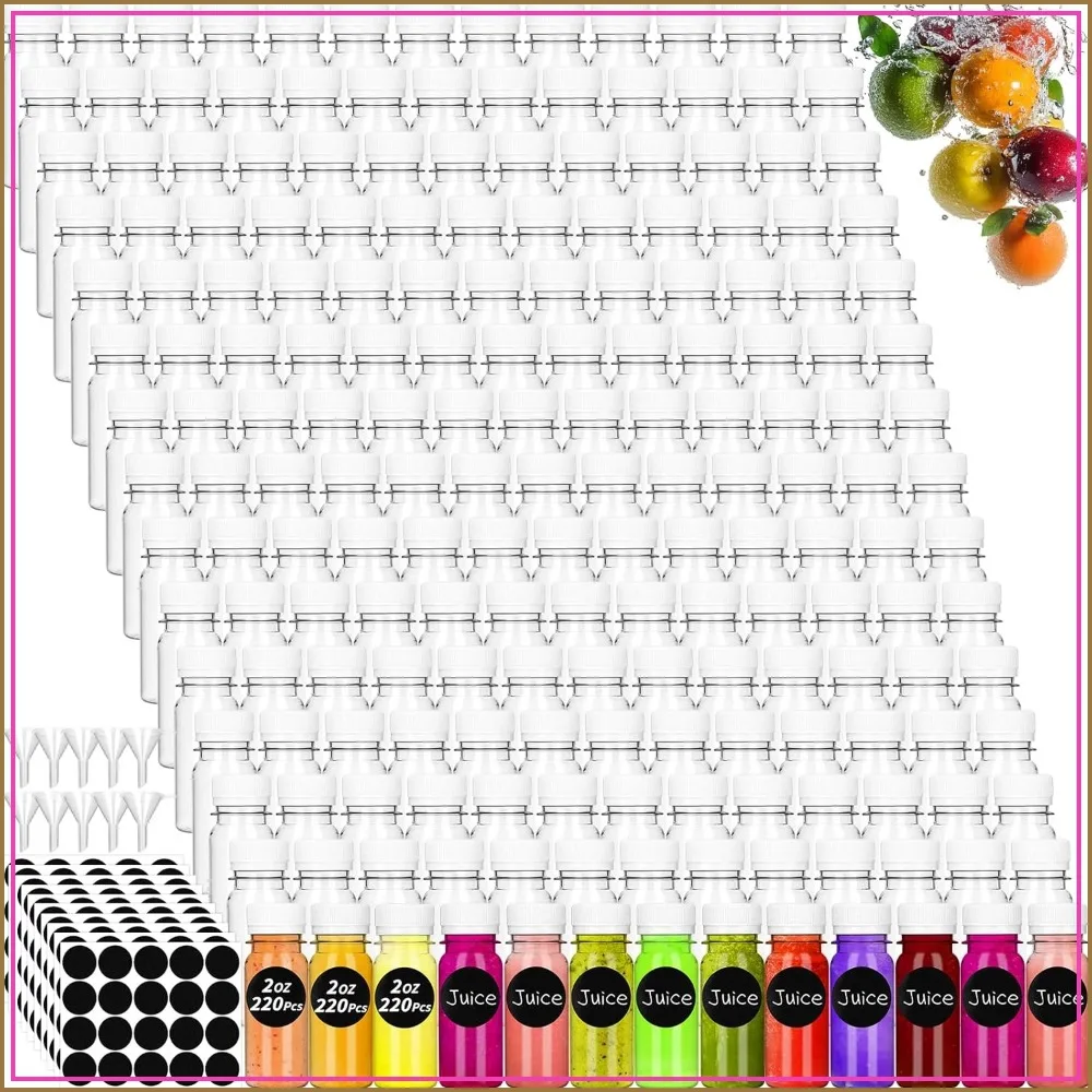220 Pack 2 oz Small Plastic Juice Bottles with White Caps, Tamper Proof Lids, Funnels & Labels for Travel
220 Pack 2 oz Small Plastic Juice Bottles with White Caps, Tamper Proof Lids, Funnels & Labels for Travel
