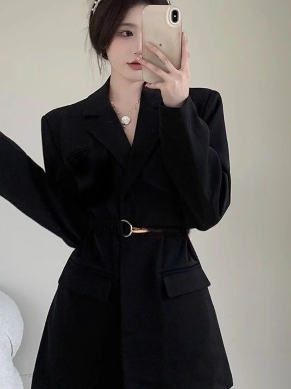 Black Suit Dress Women's Autumn New Waist Belt High-End Sensation Lady Waist Inward Suit Long Sleeve Western Style Coat
Black Suit Dress Women's Autumn New Waist Belt High-End Sensation Lady Waist Inward Suit Long Sleeve Western Style Coat