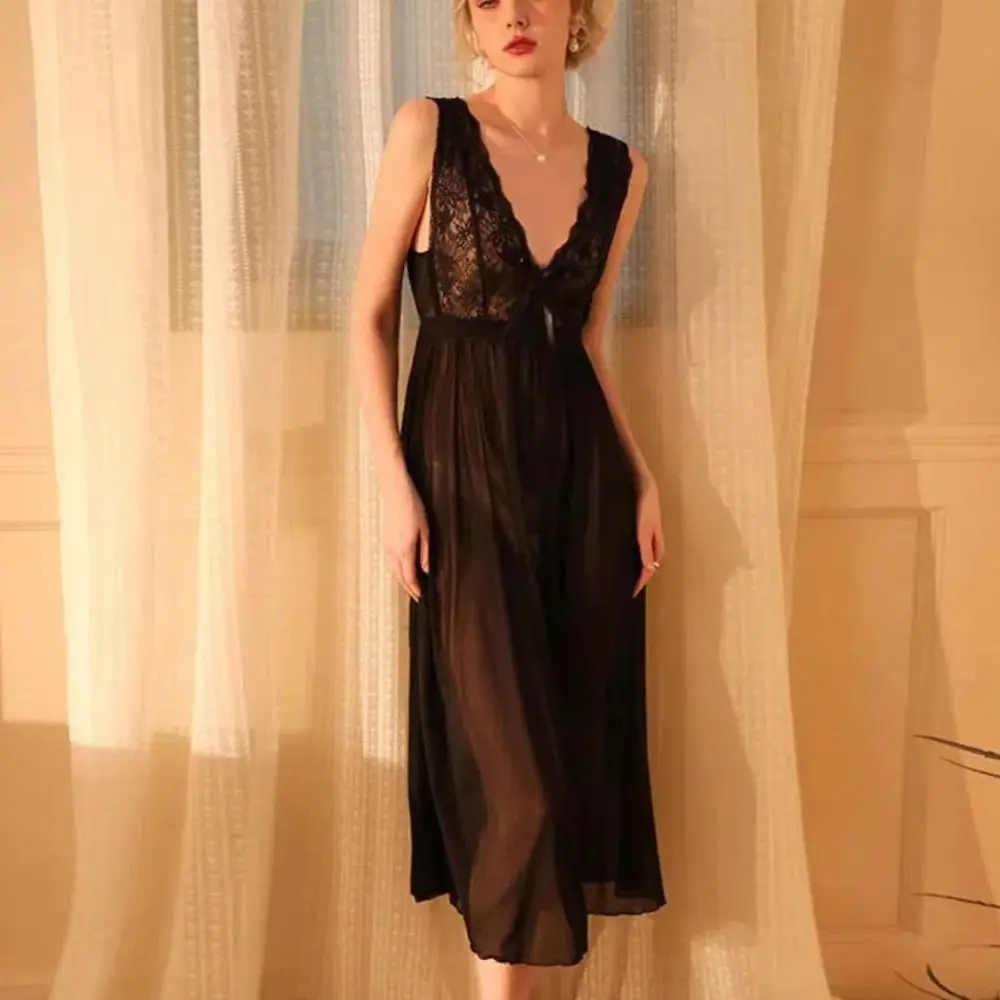 Pajamas Lace Mesh Flower Nightgown Sleeveless Women Lingerie Bowknot Nightwear Sweet V-neck Nightdress Home
Pajamas Lace Mesh Flower Nightgown Sleeveless Women Lingerie Bowknot Nightwear Sweet V-neck Nightdress Home