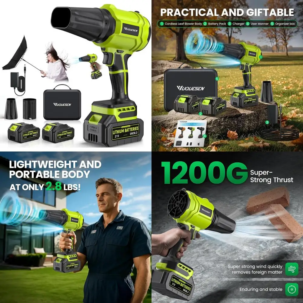 High-Speed 980,000 RPM Handheld Leaf Blower with 2x4.0Ah Batteries, Ideal for Patio, Lawn Maintenance, and Dust Removal - Light
High-Speed 980,000 RPM Handheld Leaf Blower with 2x4.0Ah Batteries, Ideal for Patio, Lawn Maintenance, and Dust Removal - Light