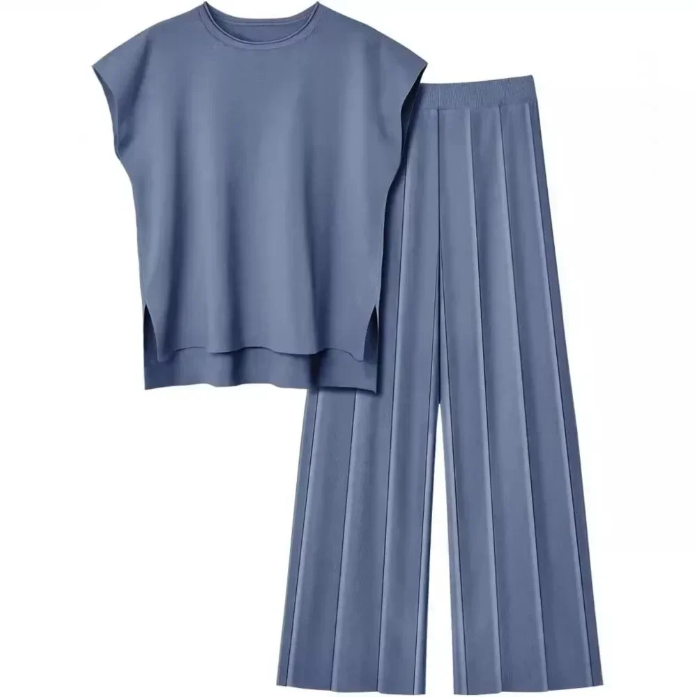 Elegant Knitted Pants Sets Women Sleeveless Knit Vest Tops+Pleated Wide Leg Pants 2 Pcs Set Solid Casual Loose Office Lady Suits
Elegant Knitted Pants Sets Women Sleeveless Knit Vest Tops+Pleated Wide Leg Pants 2 Pcs Set Solid Casual Loose Office Lady Suits