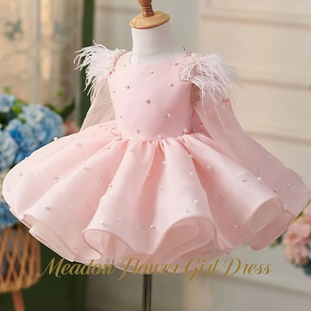 Meadow Blush Pink Kids Birthday Party Dress Round Neckline With Feather Pageant Dress for Girl with Pearls First Communion Gown
Meadow Blush Pink Kids Birthday Party Dress Round Neckline With Feather Pageant Dress for Girl with Pearls First Communion Gown