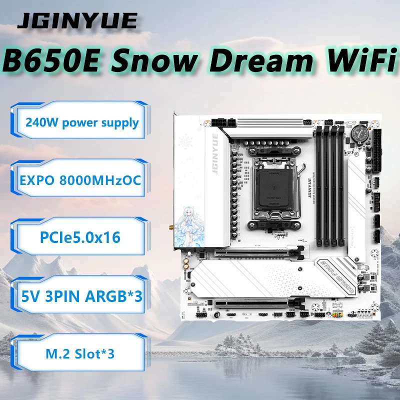 JGINYUE B650E Snow Dream WiFi материнская плата M-ATX для AMD Ryzen 9000series Desktop DDR5 128 ГБ ОЗУ PCIe5.0 поддержка обновления Zen6
JGINYUE B650E Snow Dream WiFi материнская плата M-ATX для AMD Ryzen 9000series Desktop DDR5 128 ГБ ОЗУ PCIe5.0 поддержка обновления Zen6